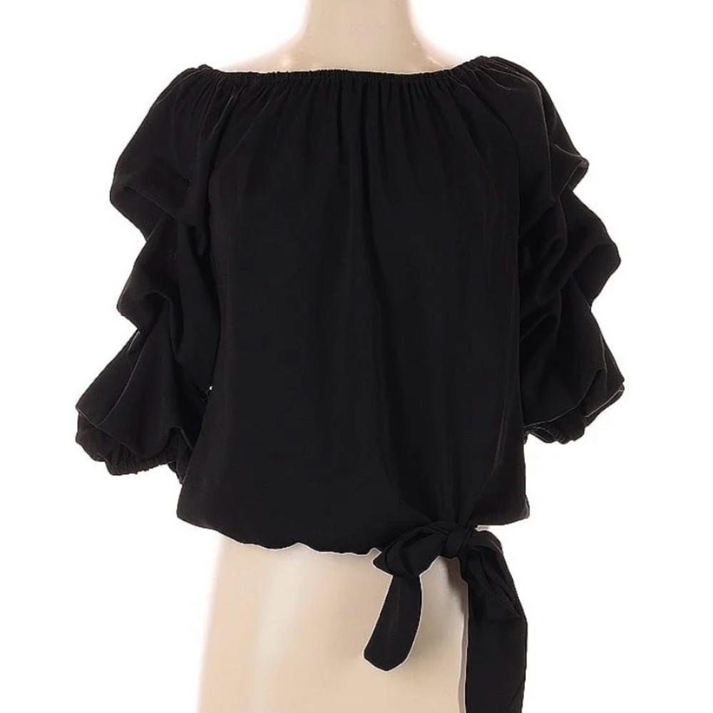 Vince Camuto Black Ruffle Sleeve Blouse S NWT